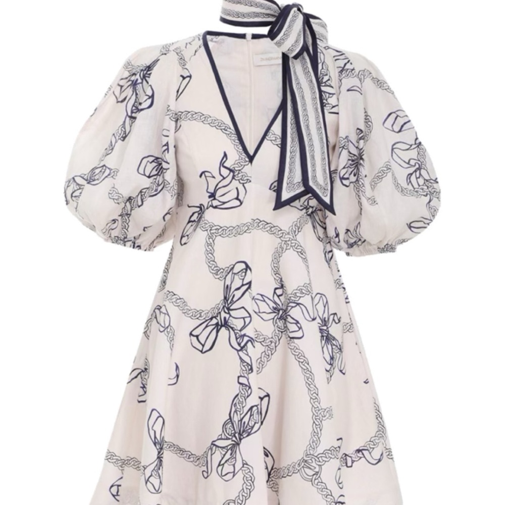 Zimmermann navy/white puffer sleeve dress size 0